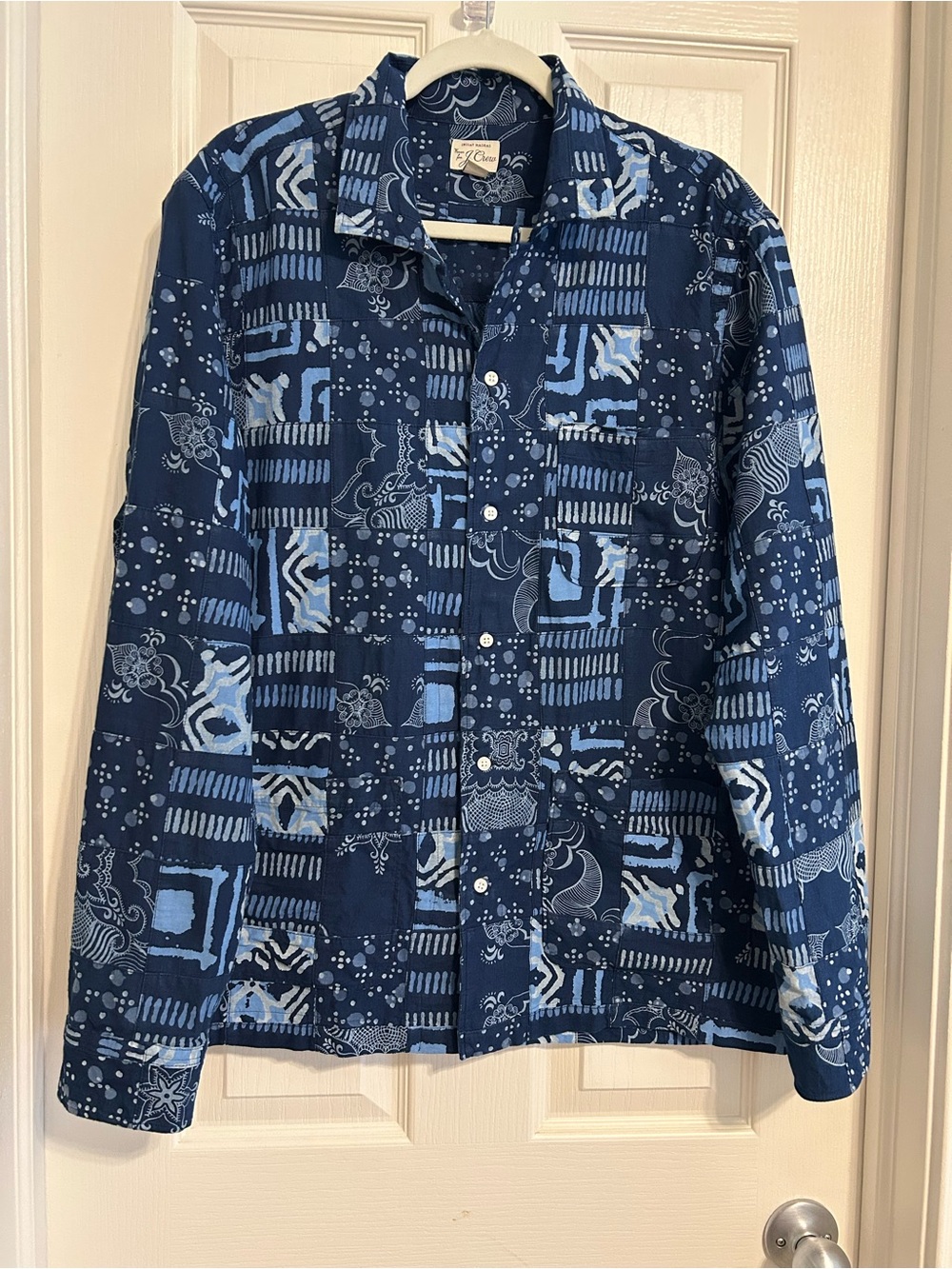 J. Crew Indigo-Dyed Madras Patchwork Blue Long-Sleeve Shirt - Picture 2 of 10